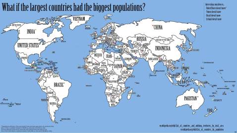 carte du monde taille pays/population